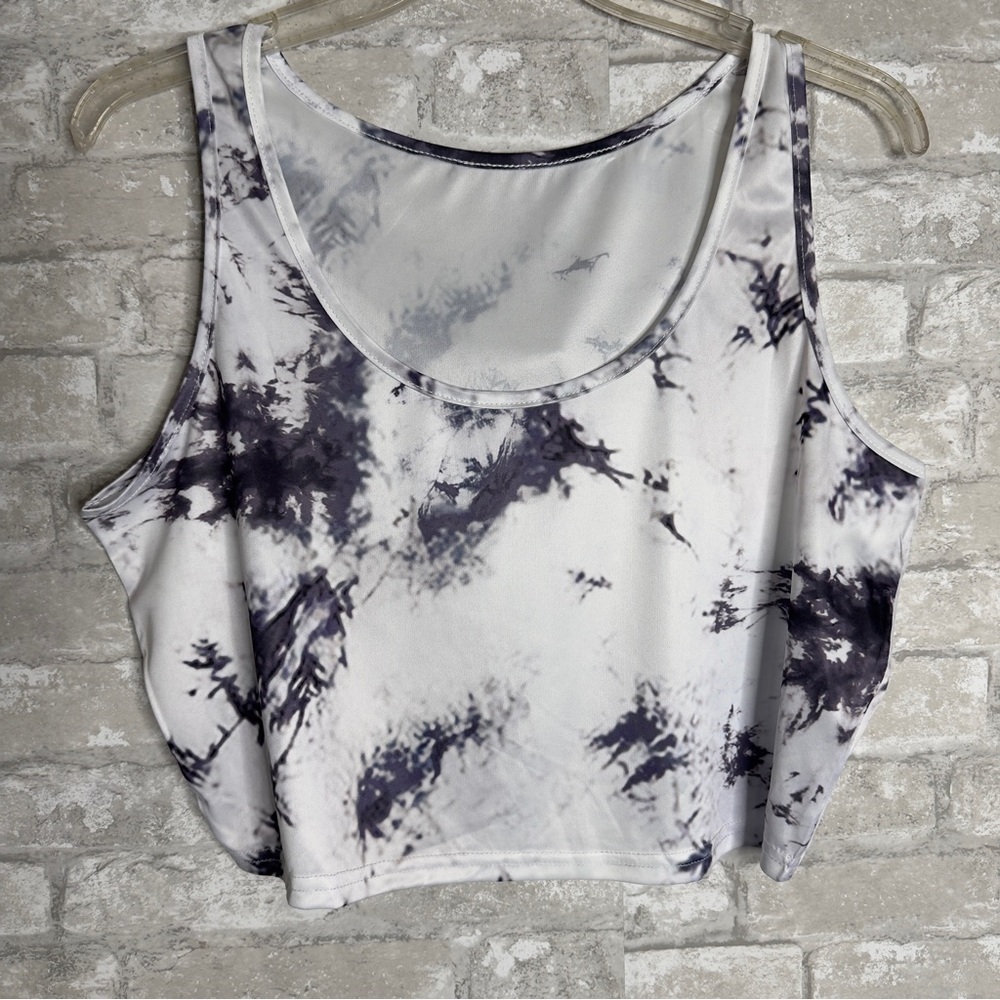 Purple and white tie dye crop top and midi skirt set